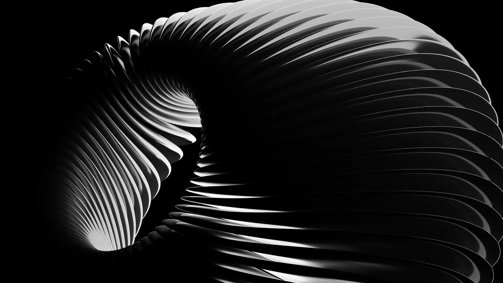 Escultura em espiral impressa em 3D, em preto e branco